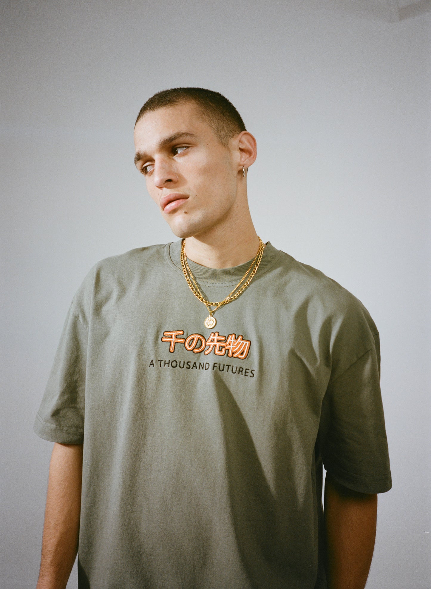 A Thousand Futures 'Logo' Embroidered Tee - Khaki