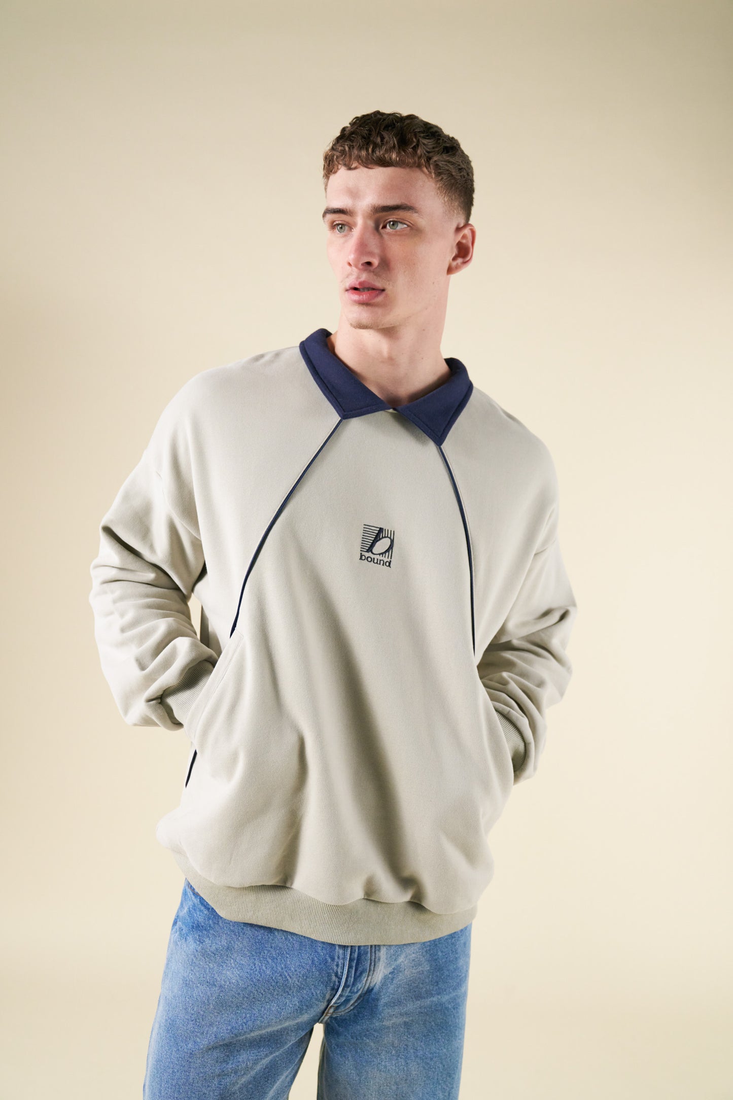 bound Retro Sports Grid Sweater - Grey/Navy