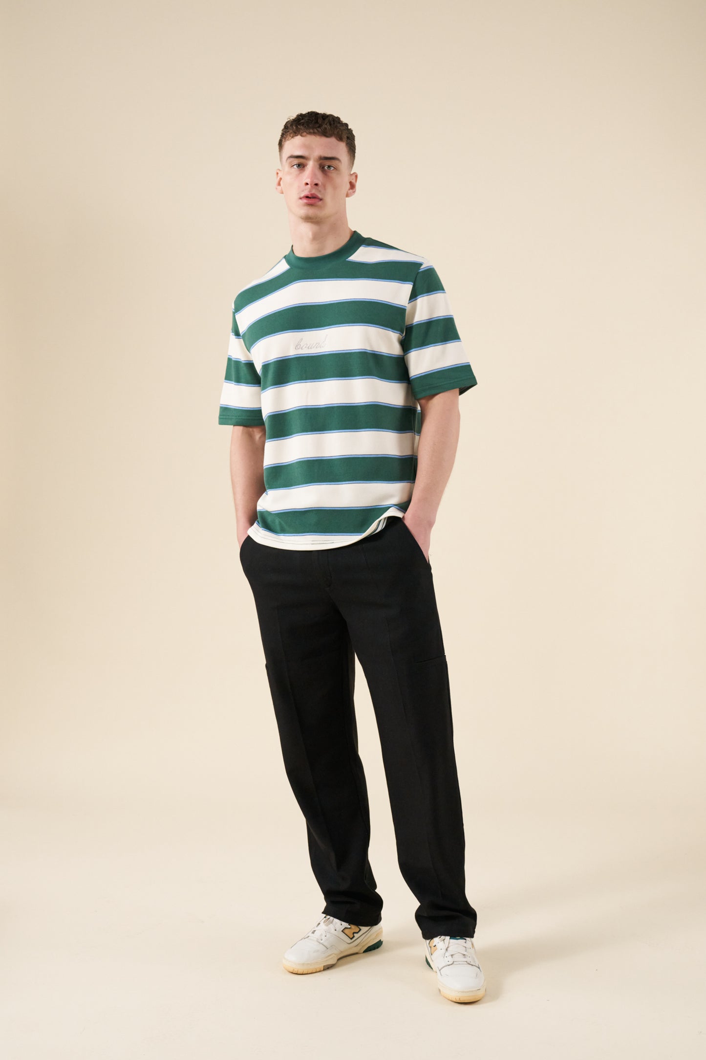 bound Pique Stripe Tee - Retro Green/Blue/White