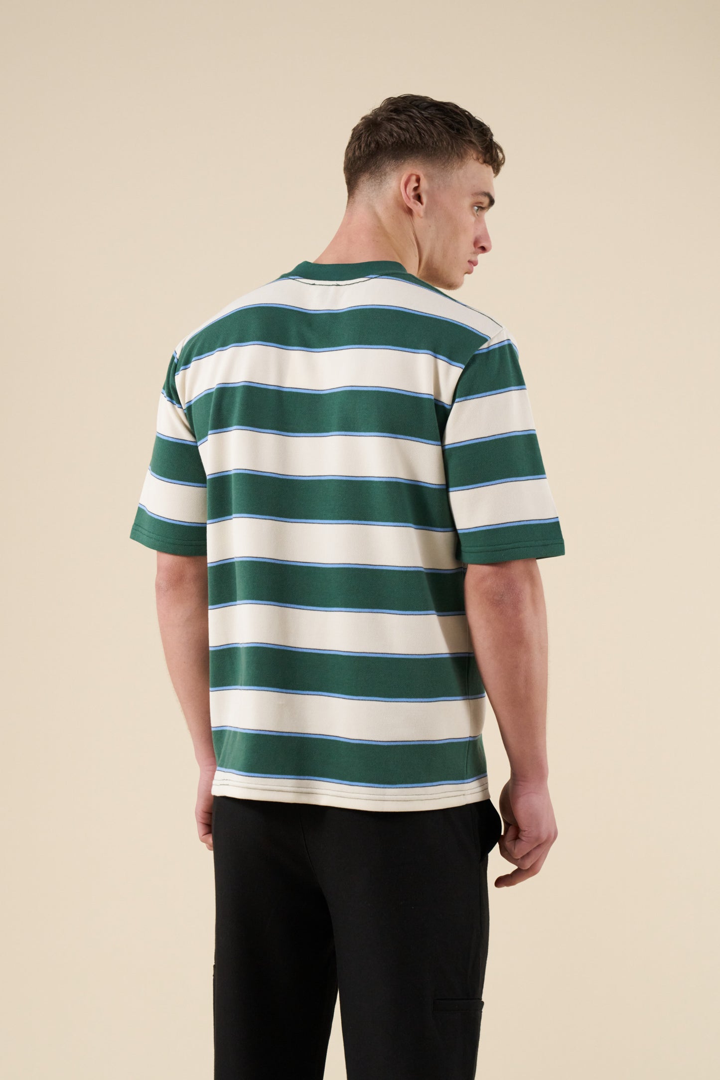 bound Pique Stripe Tee - Retro Green/Blue/White