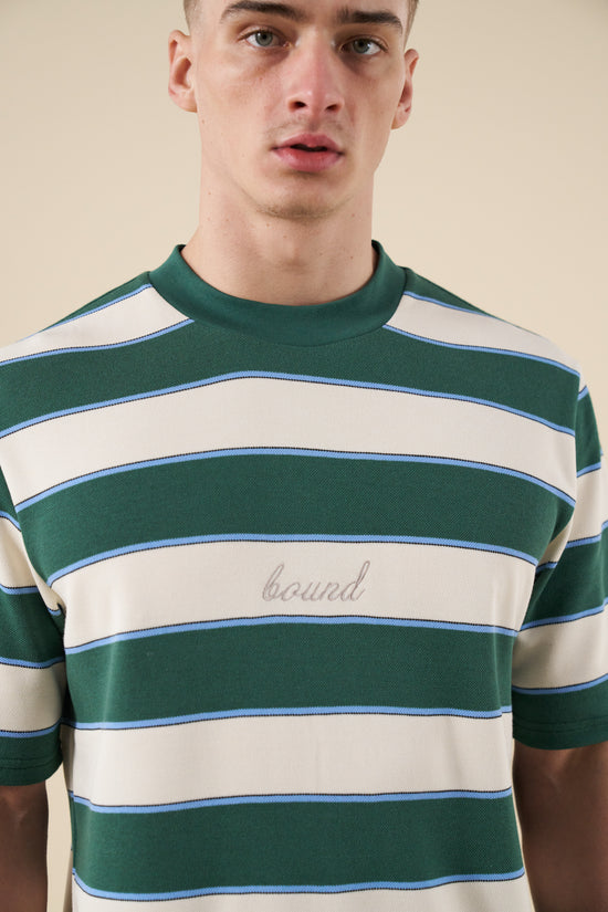 bound Pique Stripe Tee - Retro Green/Blue/White