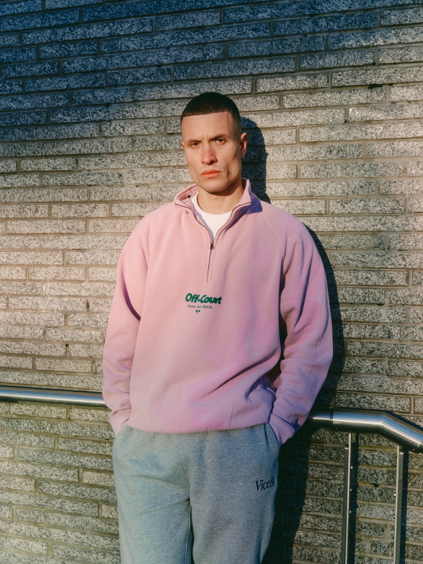 Vice 84 'Off-Court GSM' Washed 1/4 Zip Sweater - Pink