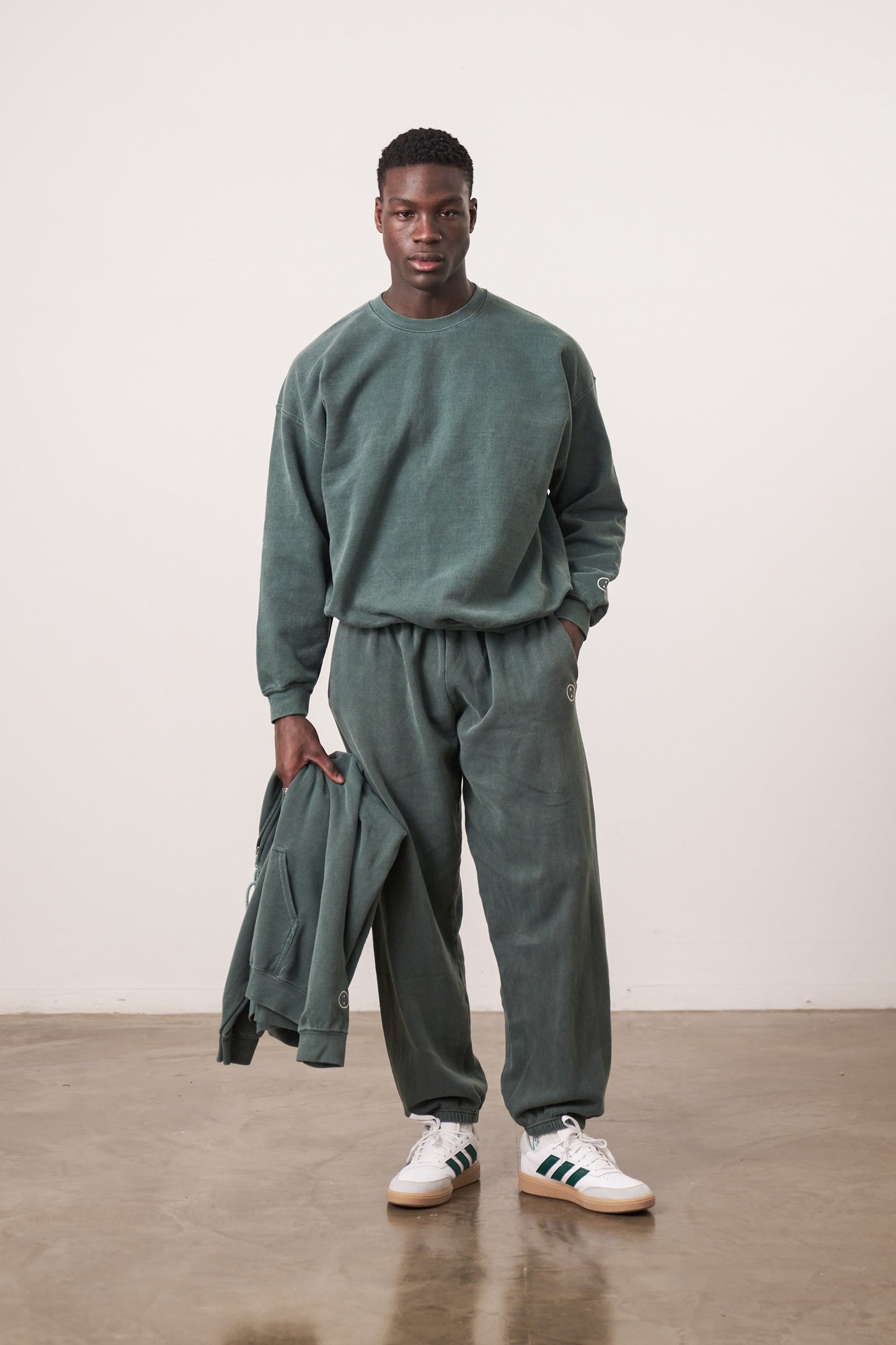 Essentials Vintage Washed Sweater & Jogger Set - Forest