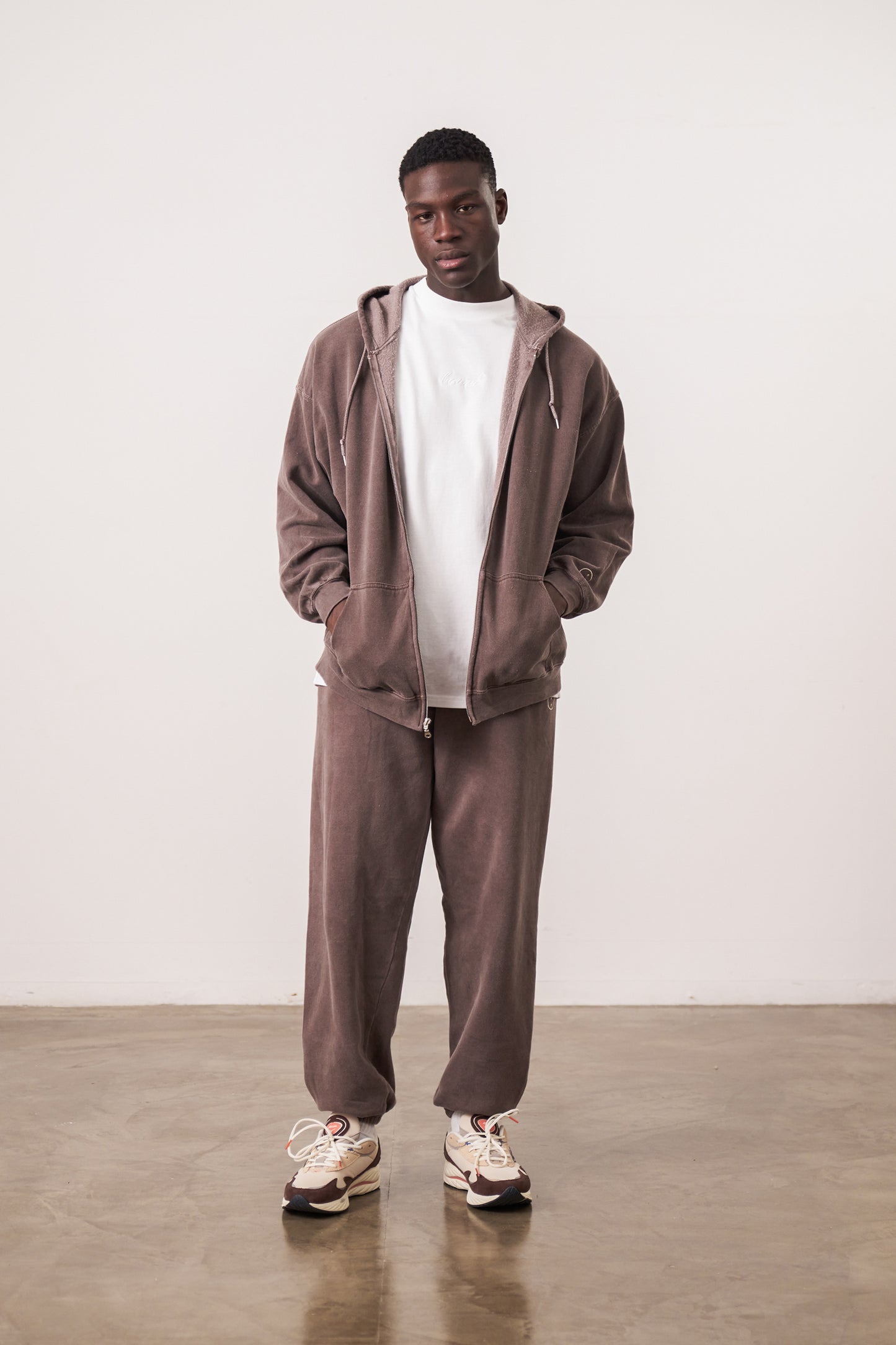 Essentials Vintage Washed Zip-Up Hoodie & Jogger Set - Cocoa