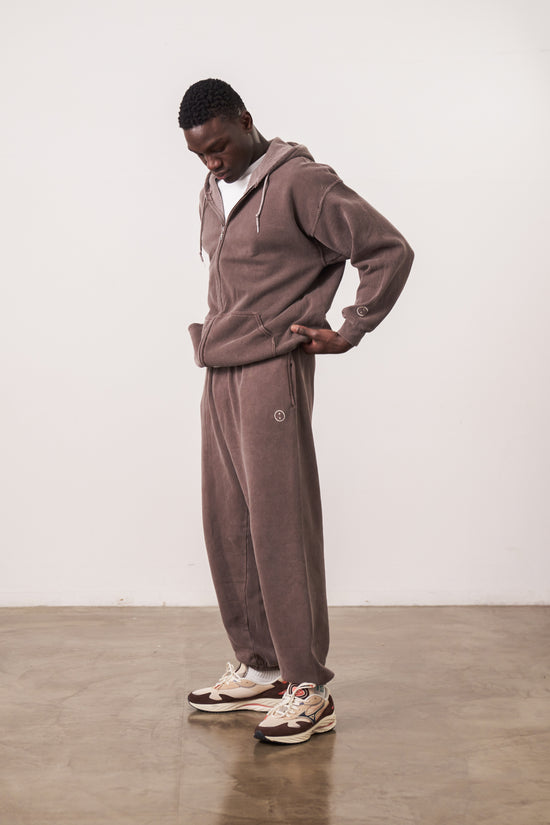 Essentials Vintage Washed Zip-Up Hoodie & Jogger Set - Cocoa