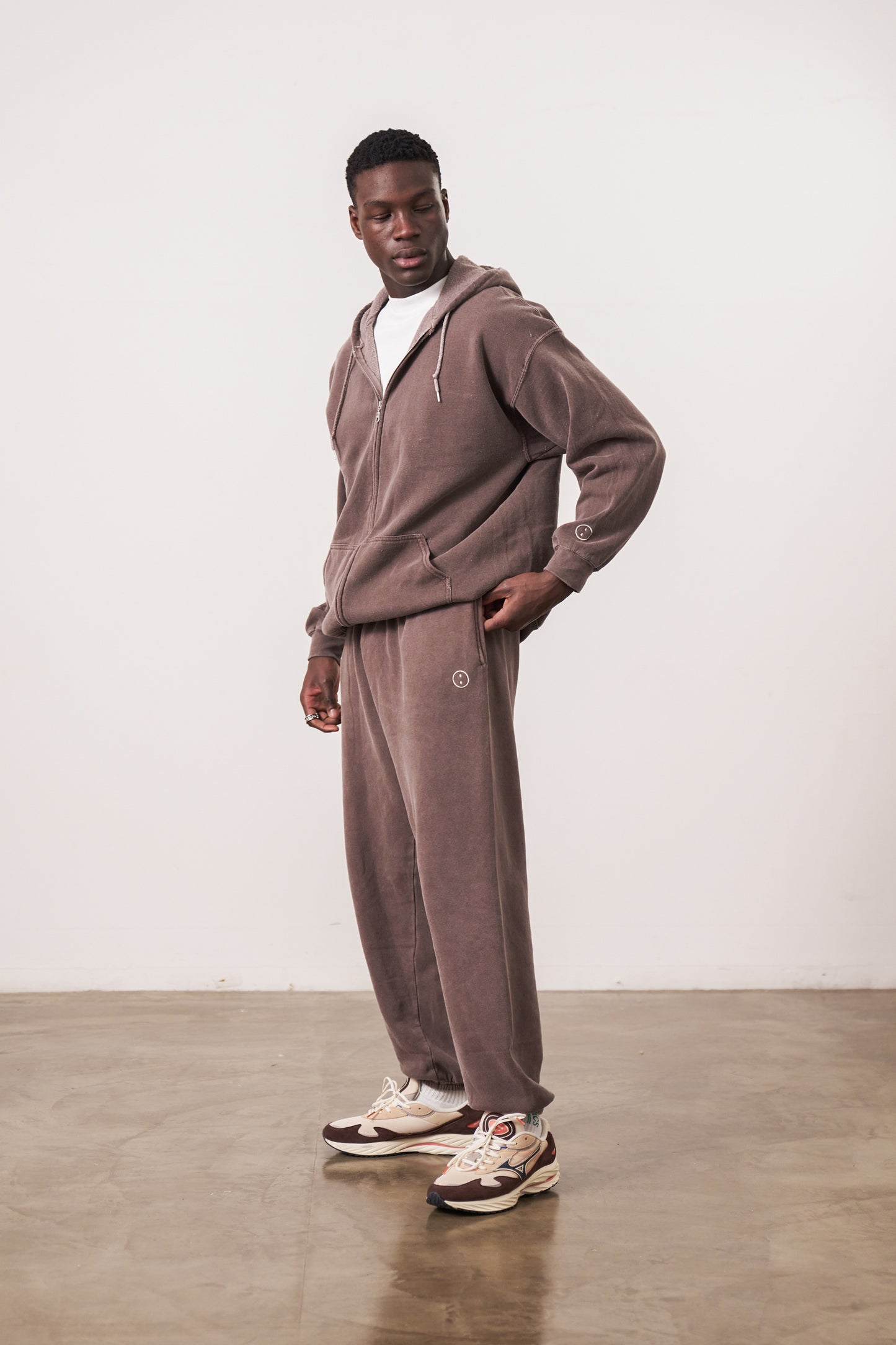 Essentials Vintage Washed Zip-Up Hoodie & Jogger Set - Cocoa