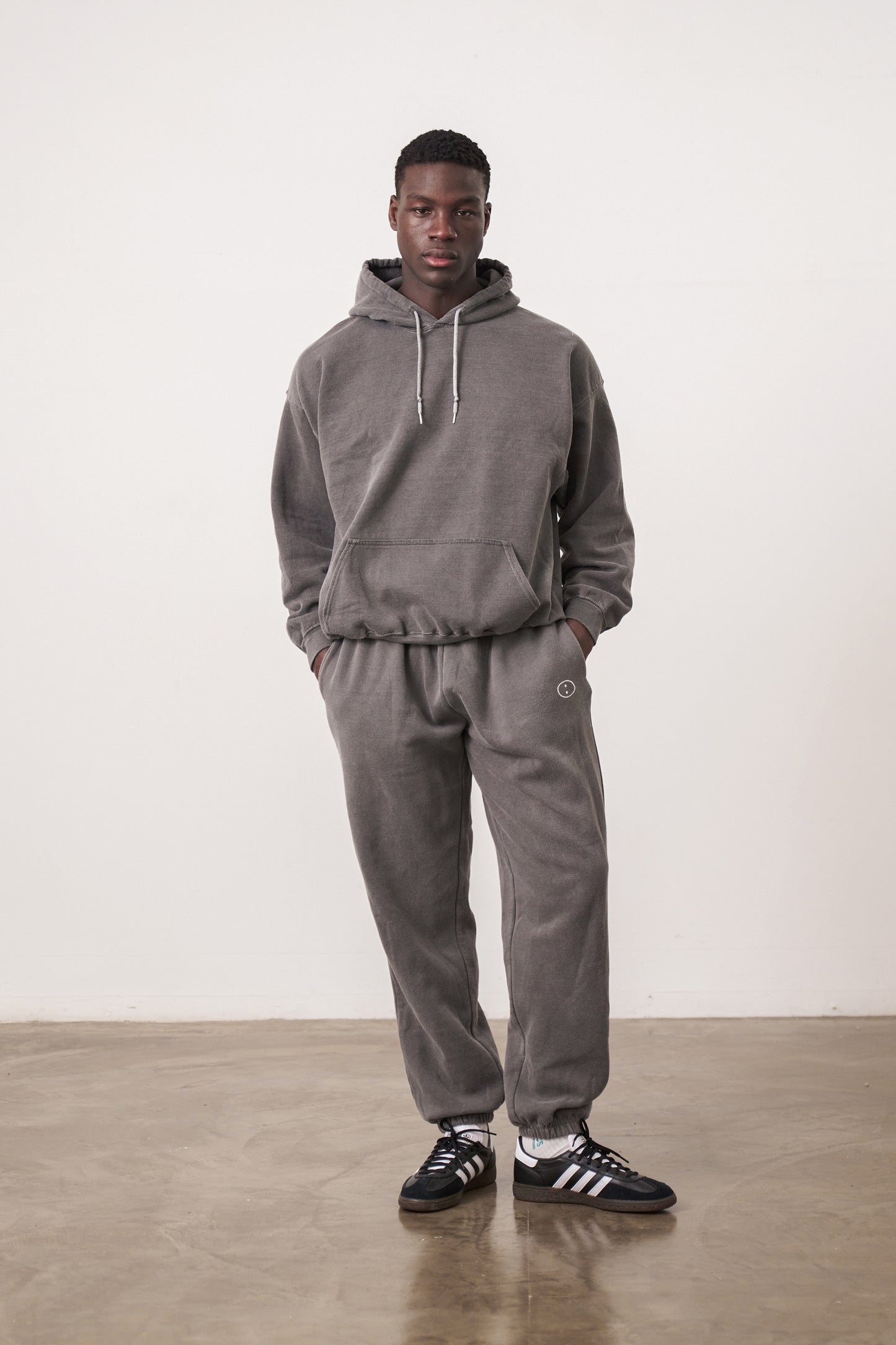 Essentials Vintage Washed Hoodie Jogger Set Charcoal UN IK Clothing