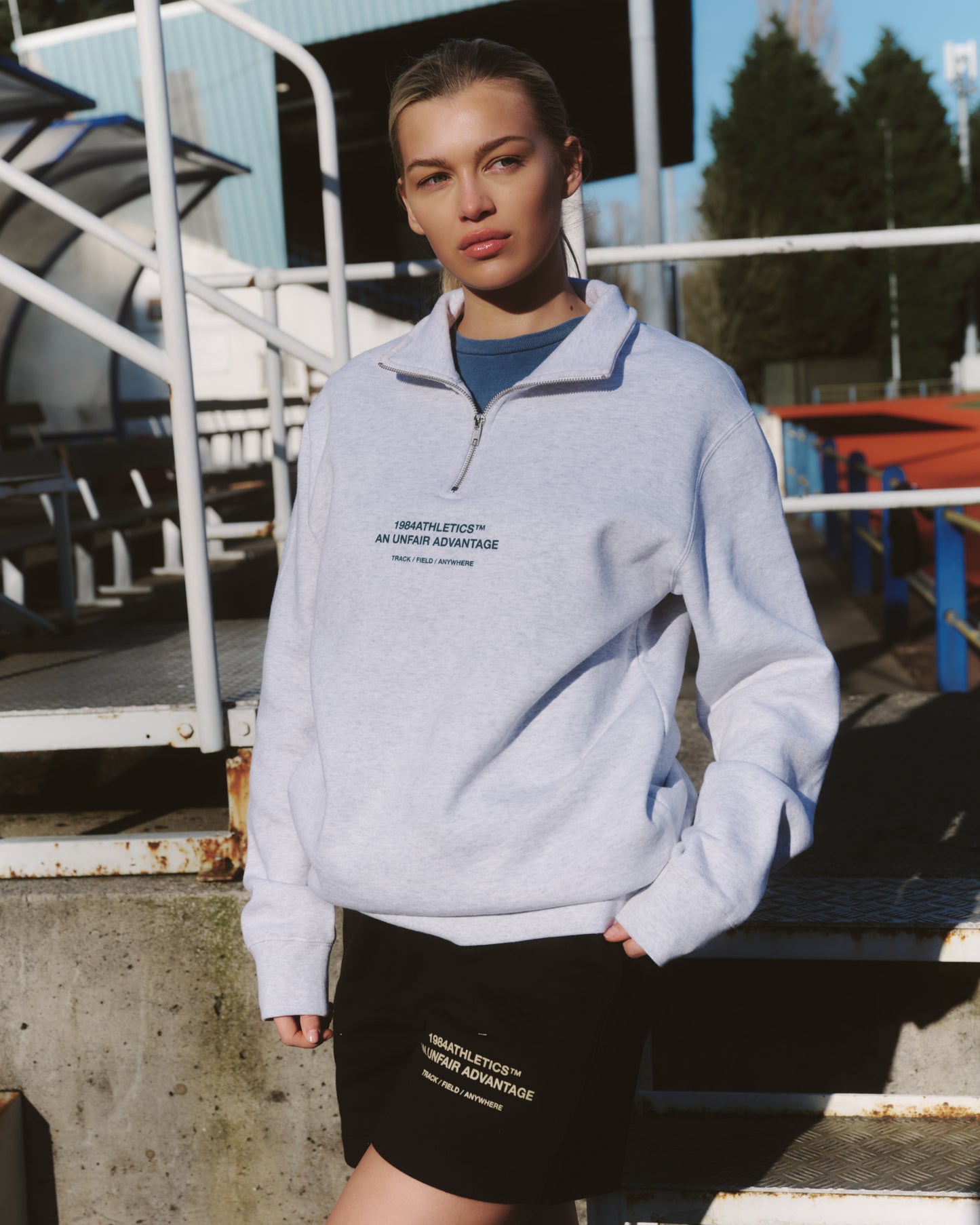 Vice 84 'Athletics' 1/4 Zip Sweater - Ash Grey