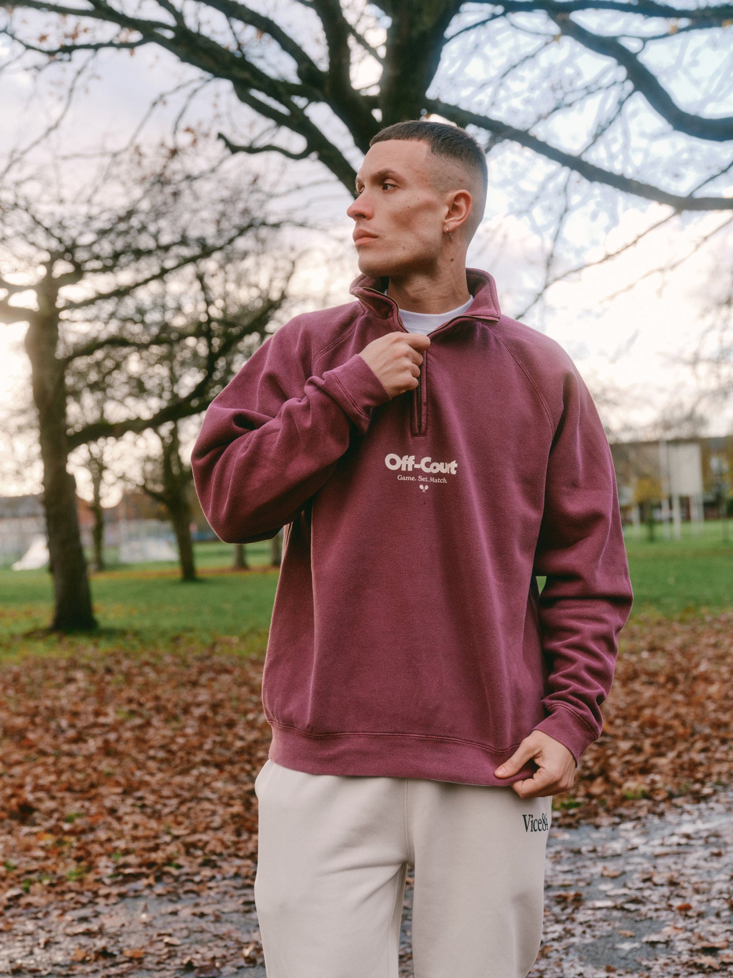 Vice 84 'Off Court GSM' Washed 1/4 Zip Sweater - Maroon