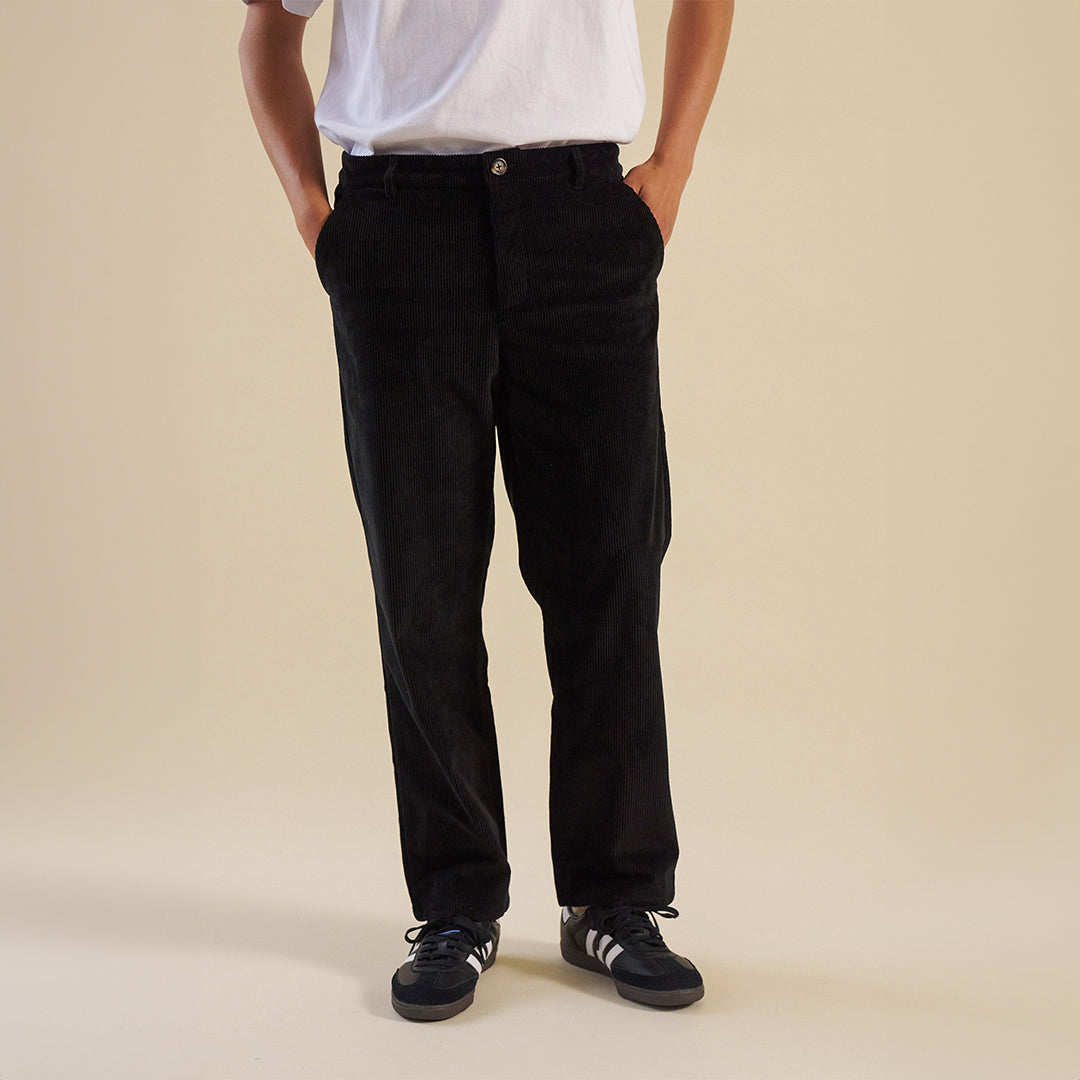 bound 'Midnight Black' Cord Trousers