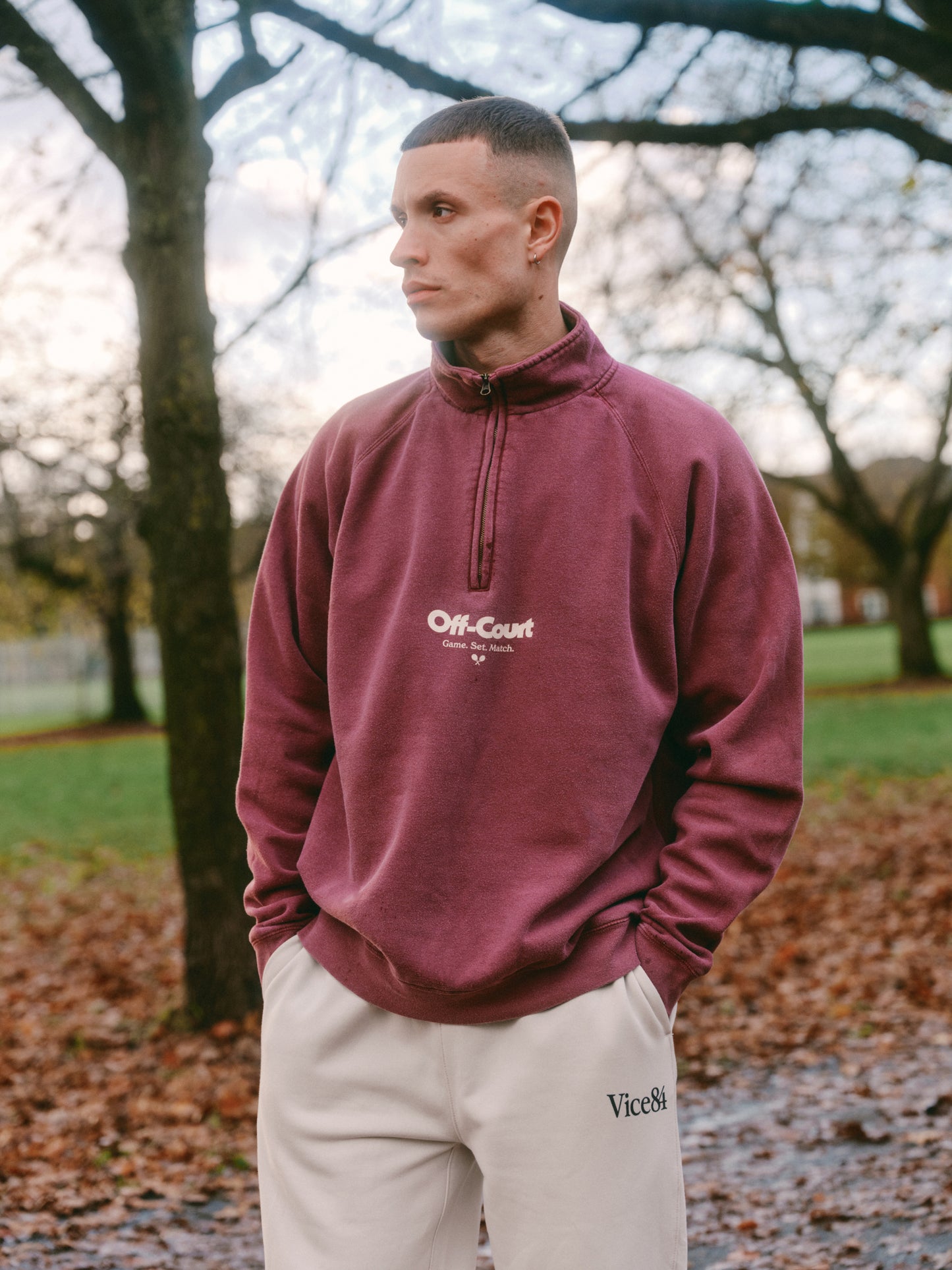 Vice 84 'Off-Court GSM' Washed 1/4 Zip Sweater - Maroon