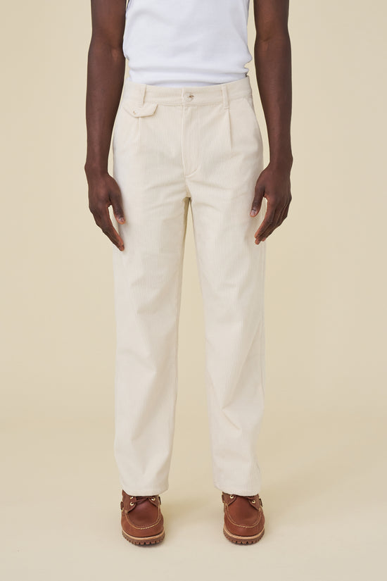 bound Wide Leg Corduroy Trousers - Light Cream