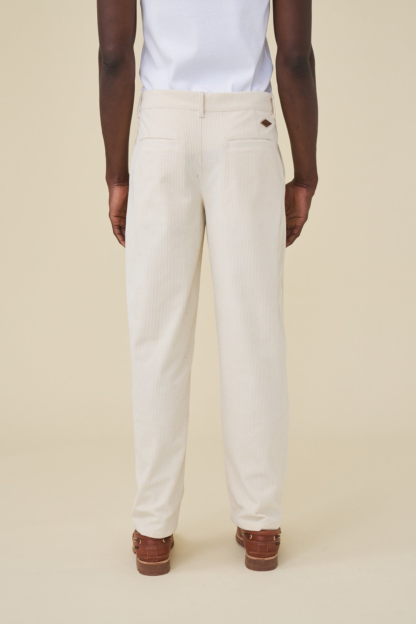 bound Wide Leg Corduroy Trousers - Light Cream