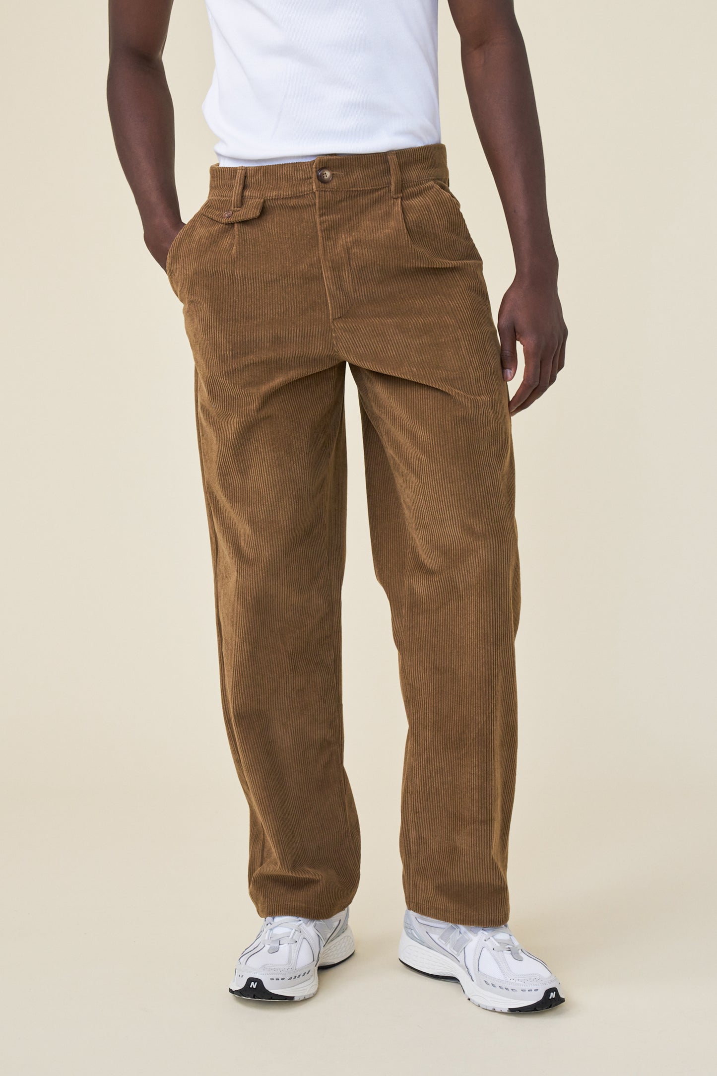 bound Wide Leg Corduroy Trousers - Pecan Brown