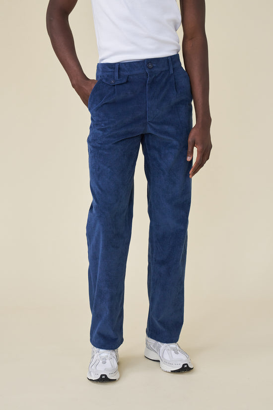 bound Wide Leg Corduroy Trousers - Dallas Blue