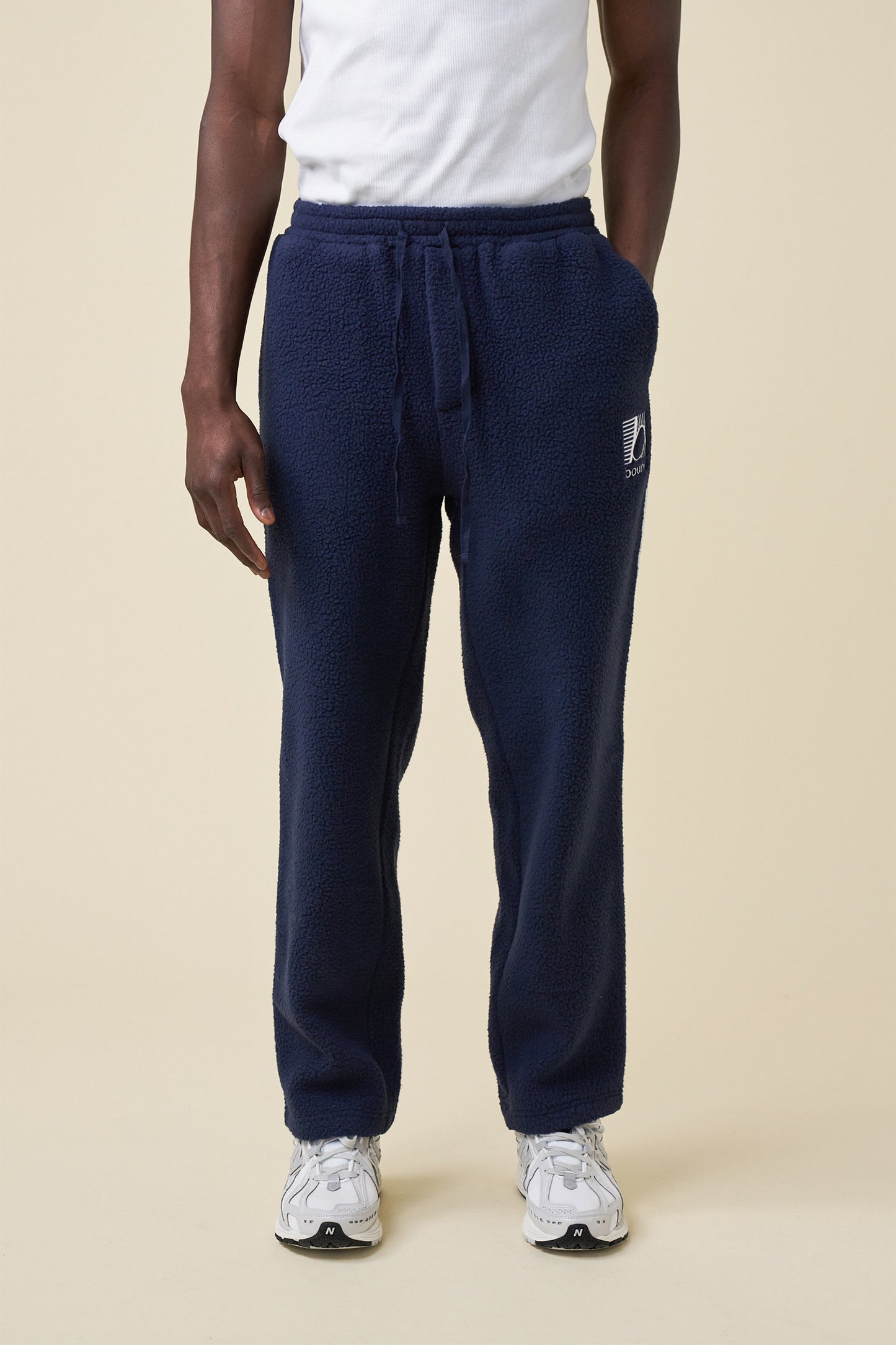 bound Reverse Fleece Grid Straight Joggers - Navy