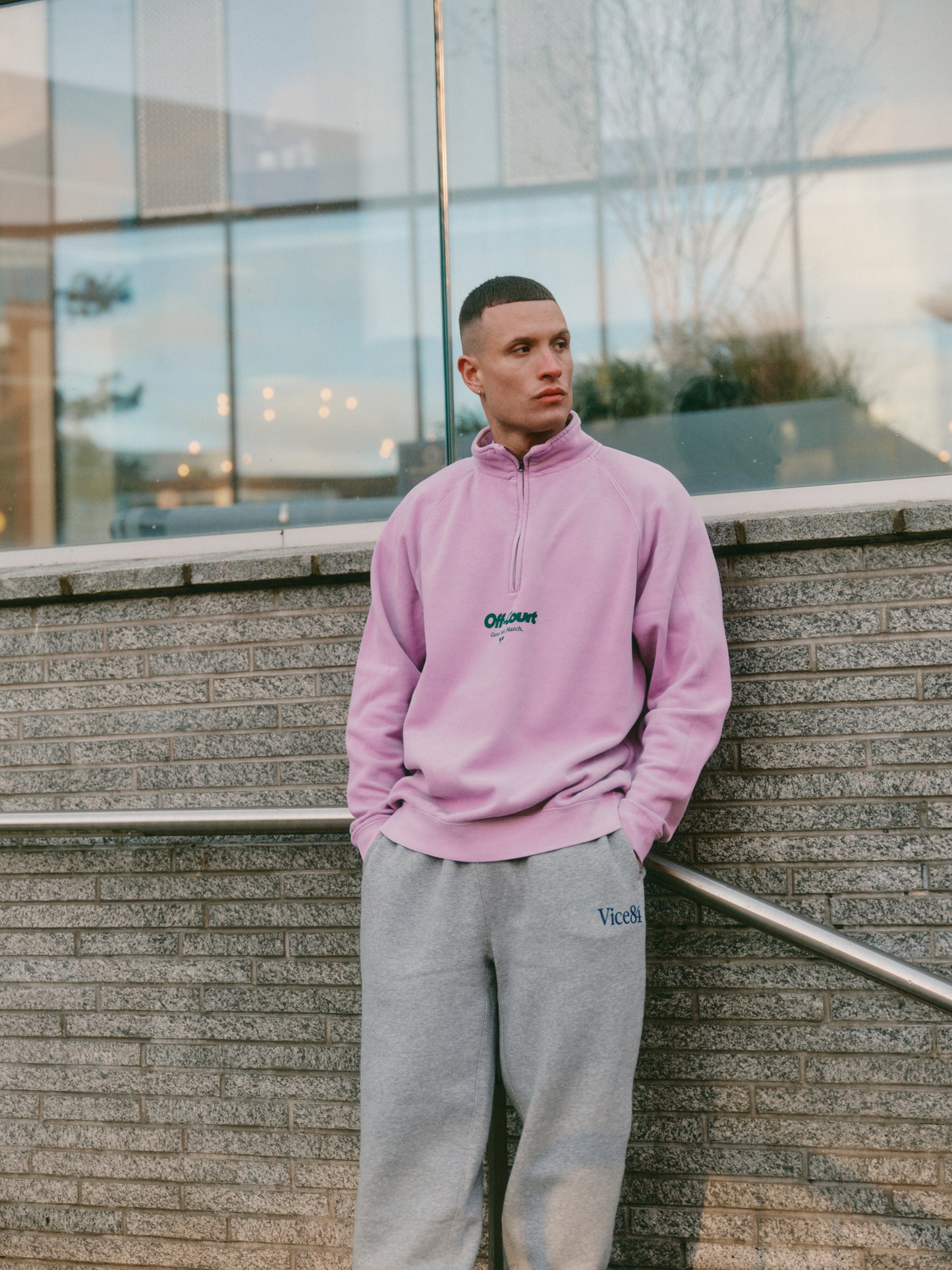 Vice 84 'Off-Court GSM' Washed 1/4 Zip Sweater - Pink