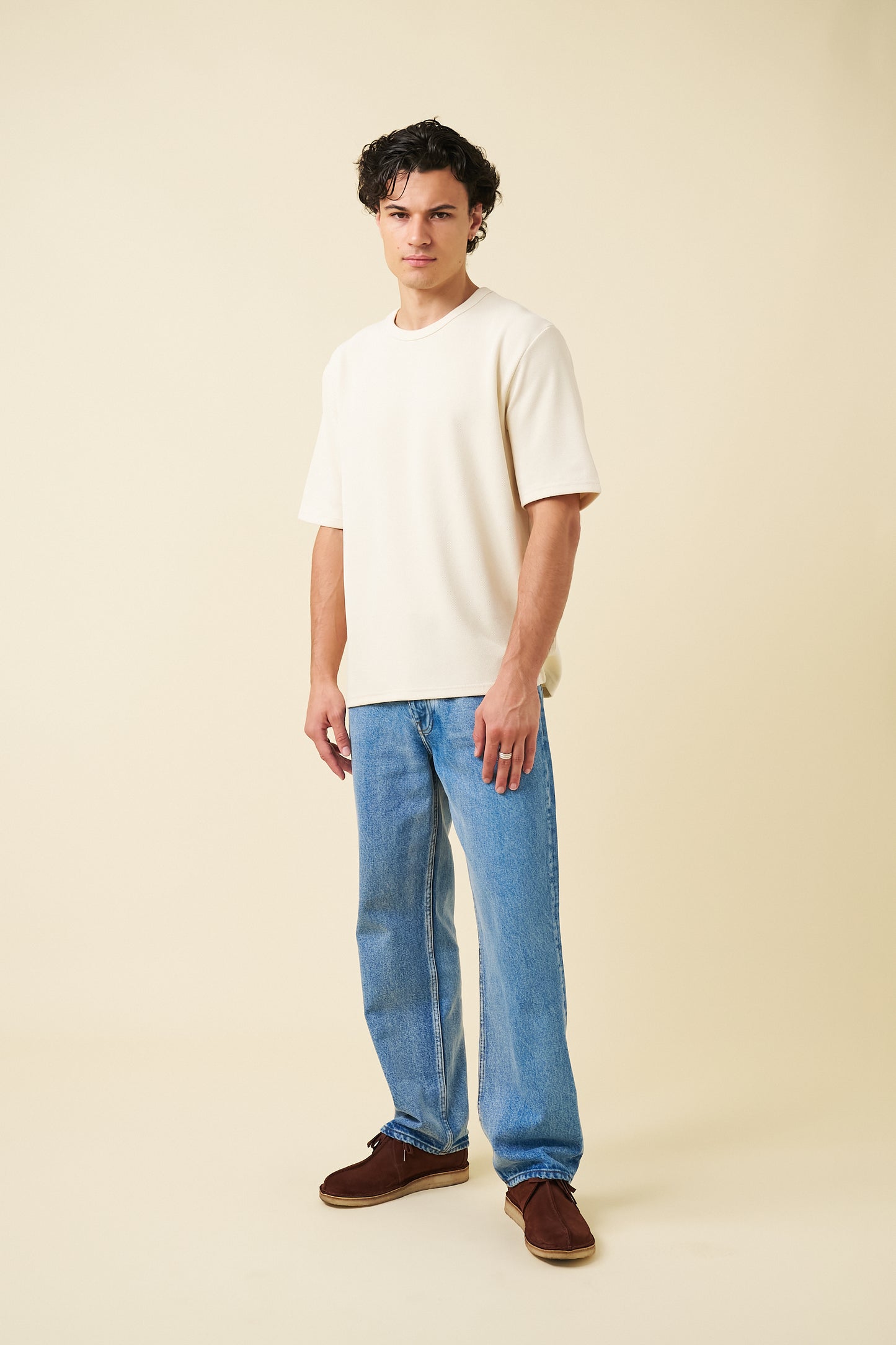 bound Textured Duty Tee - Ecru