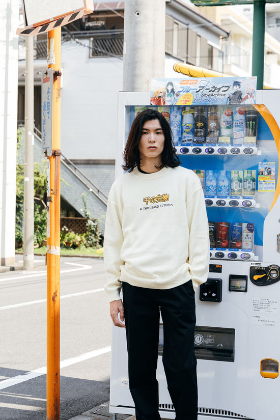 A Thousand Futures 'Logo Panel' Knit Sweater - Cream