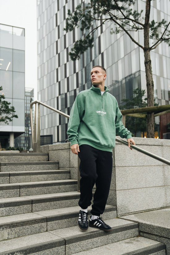 Vice 84 'Off Court GSM' Washed 1/4 Zip Sweater - Kelly Green