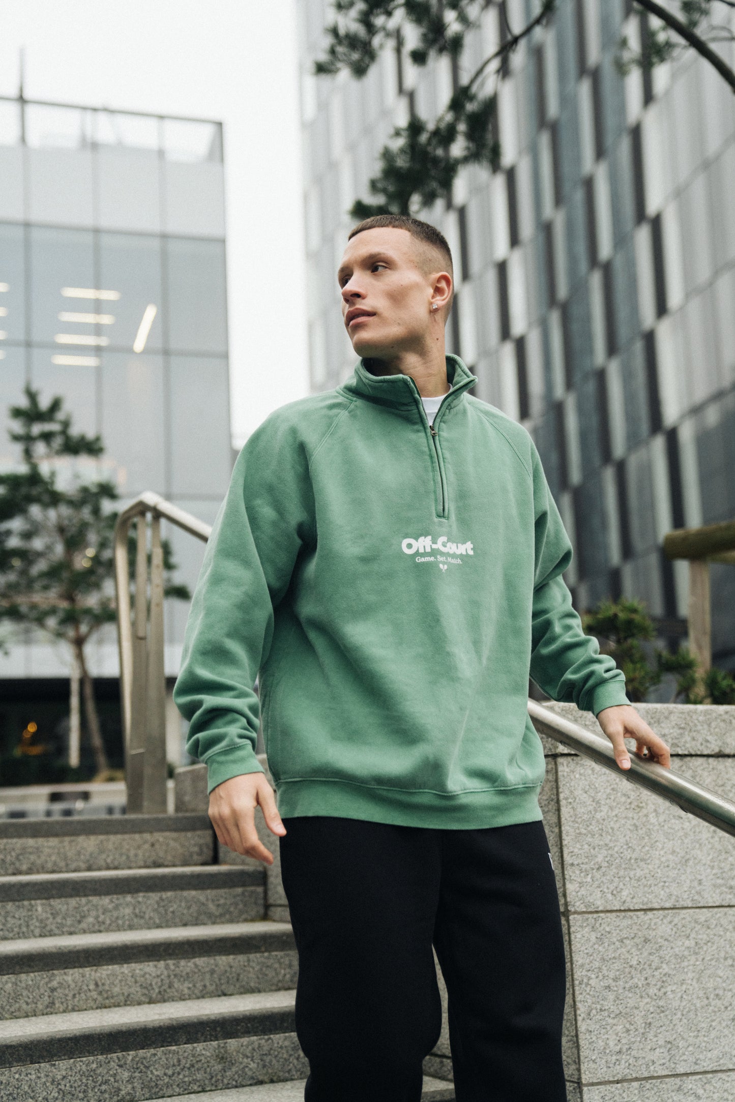 Vice 84 'Off Court GSM' Washed 1/4 Zip Sweater - Kelly Green