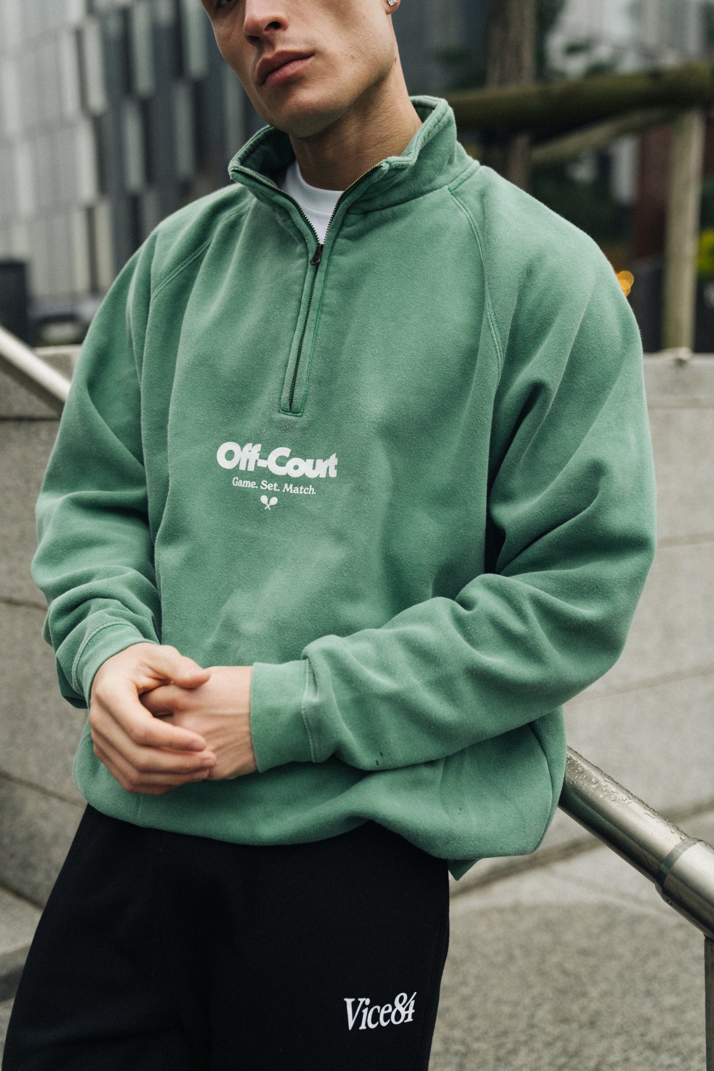 Vice 84 'Off-Court GSM' Washed 1/4 Zip Sweater - Kelly Green