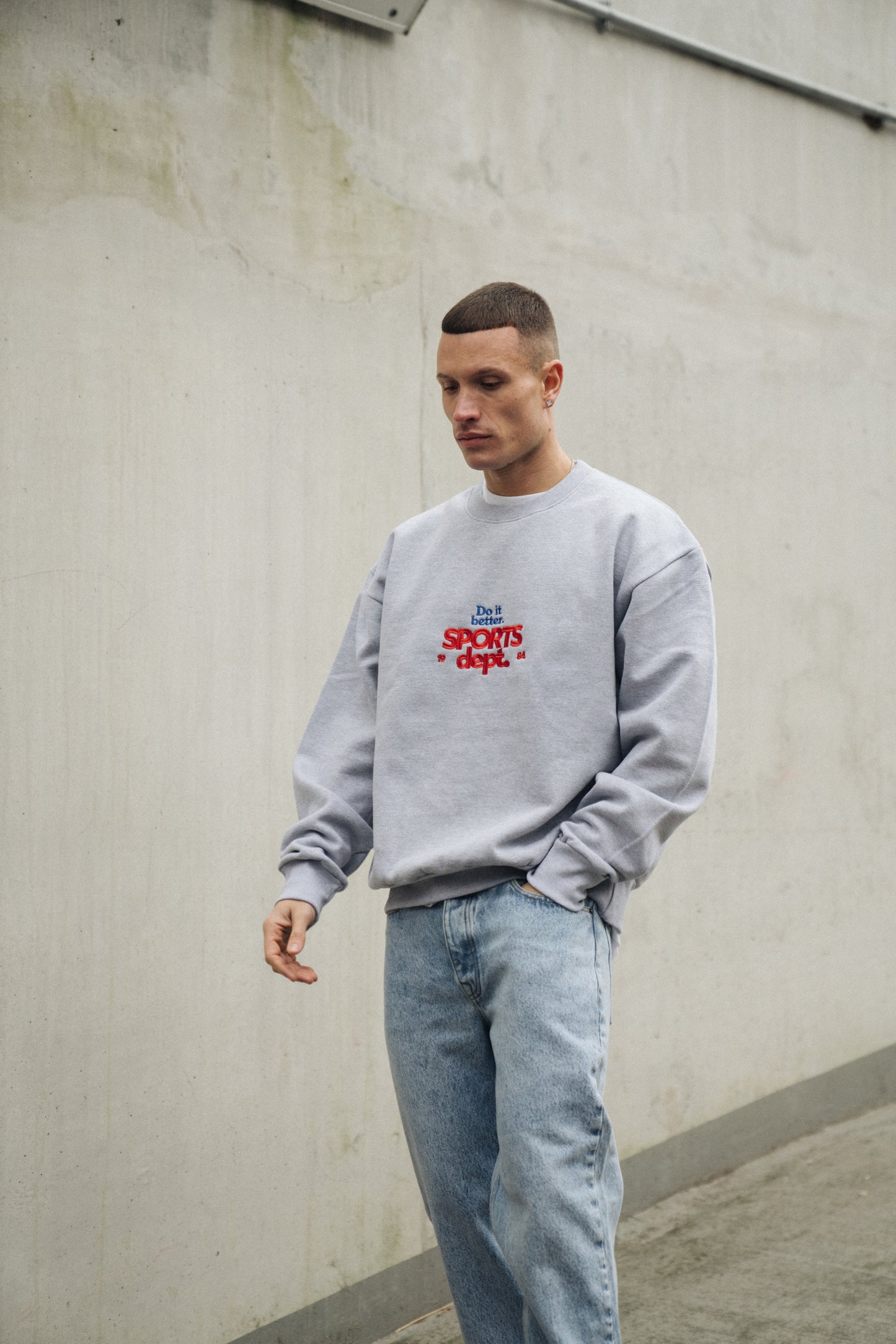 Vice 84 'Sports Dept' Heavyweight Embroidered Sweater - Ash