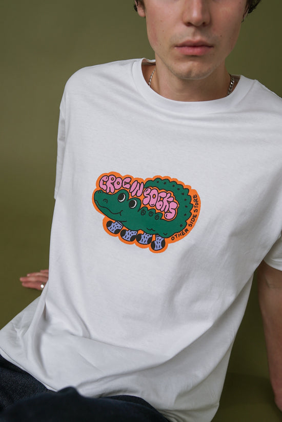 Other Side Store 'Croc In Socks' Tee - White