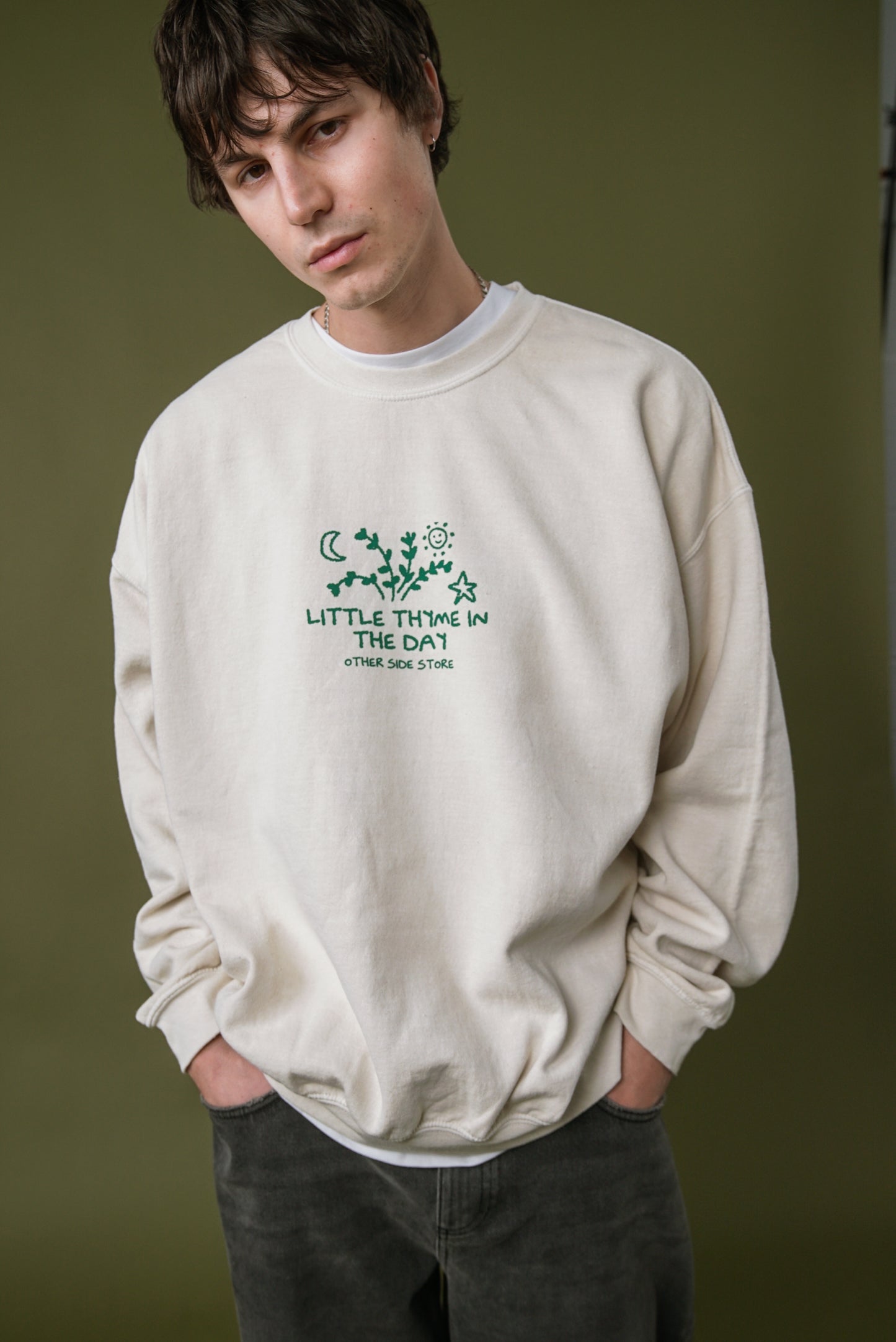 Other Side Store 'Little Thyme' Vintage Washed Sweater - Cream