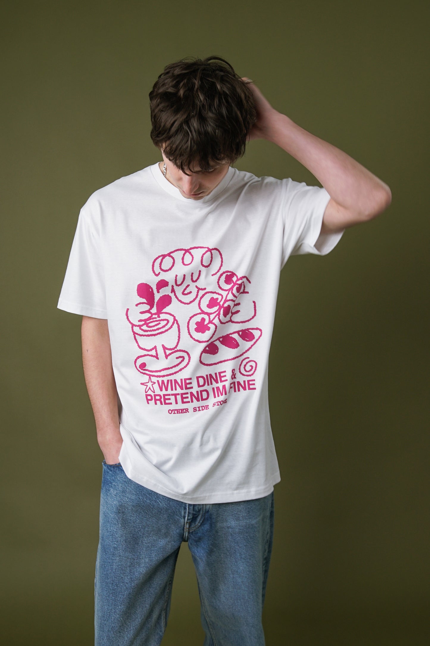 Other Side Store 'Wine, Dine & Pretend' Tee - White