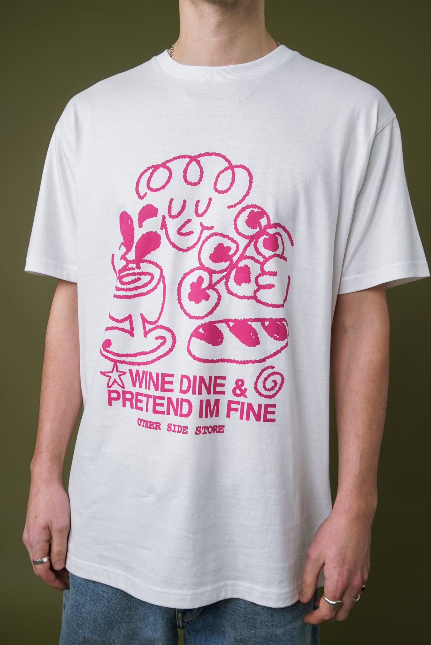 Other Side Store 'Wine, Dine & Pretend' Tee - White