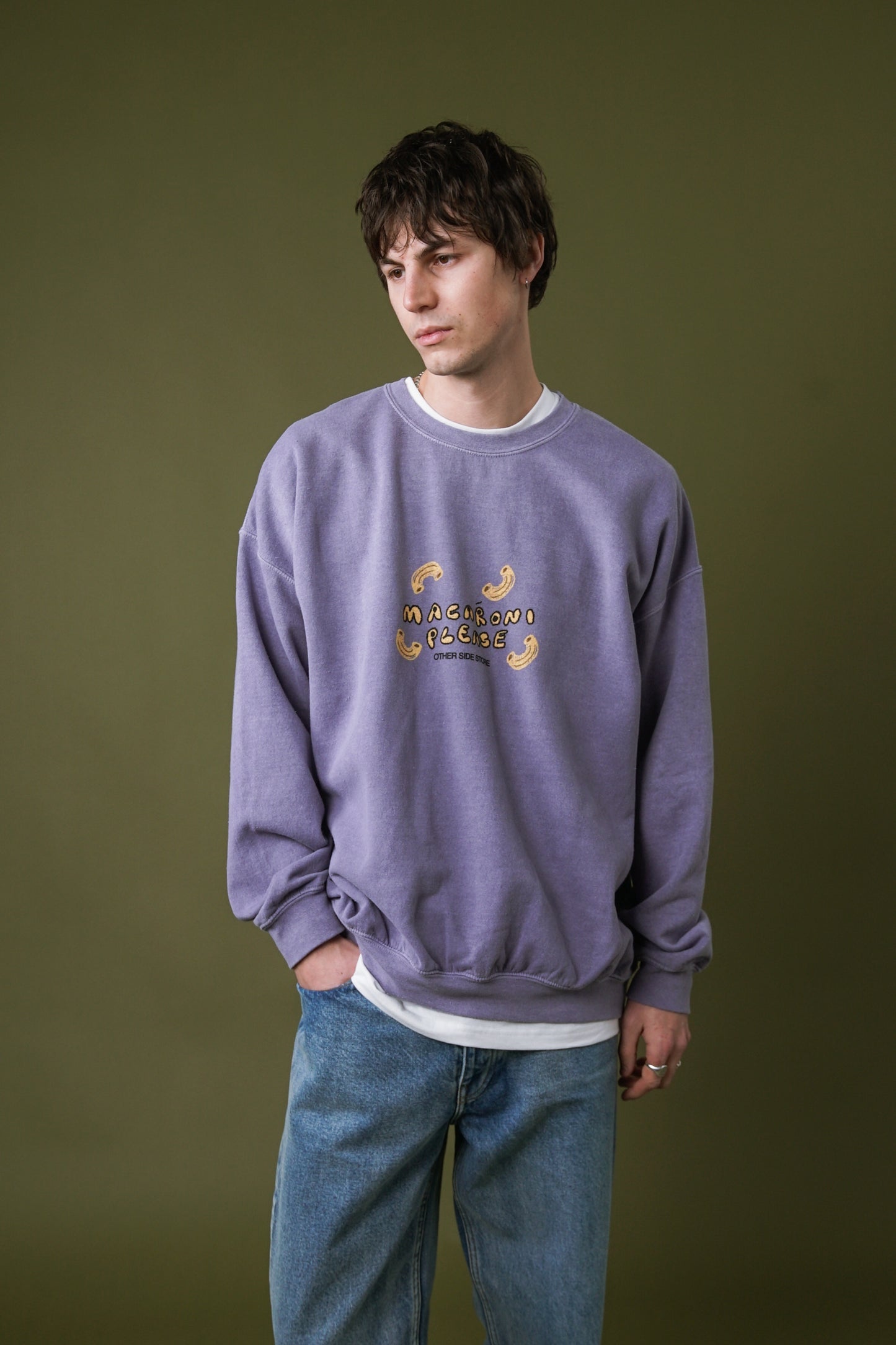 Other Side Store 'Macaroni Please' Vintage Washed Sweater - Lilac