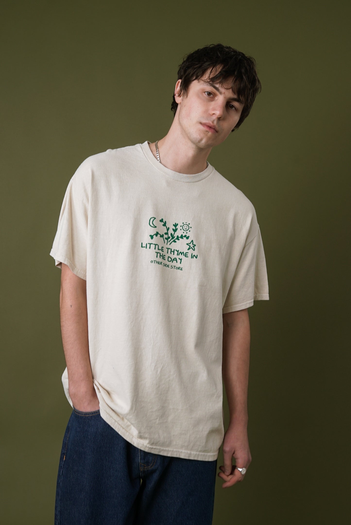 Other Side Store 'Little Thyme' Vintage Washed Tee - Cream