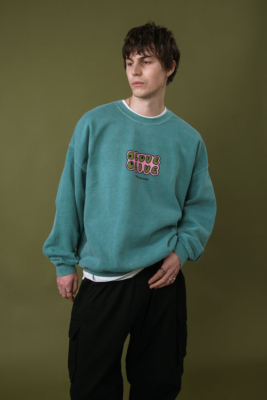 Other Side Store 'Olove Olive' Vintage Washed Sweater - Teal