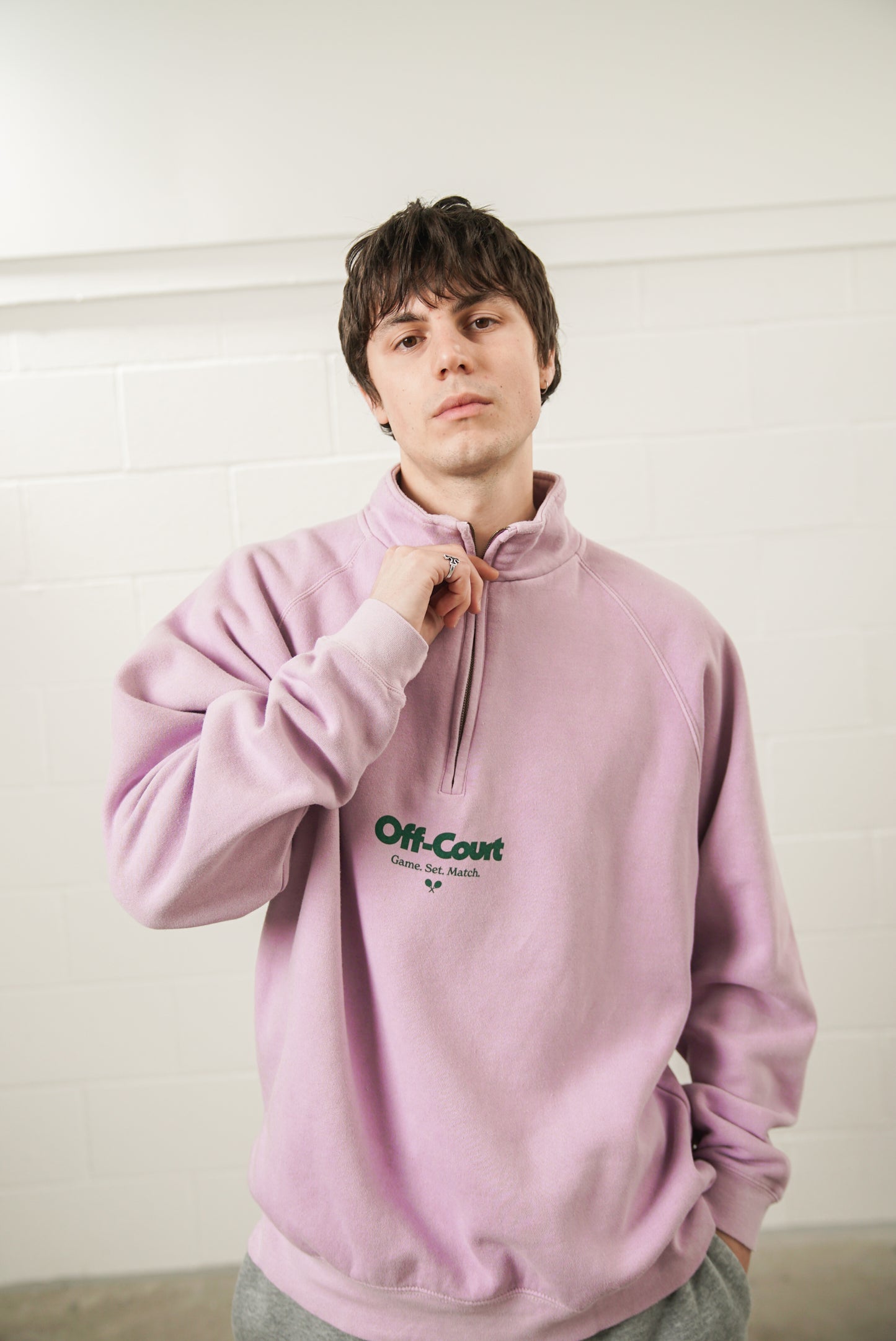 Vice 84 'Off Court GSM' Washed 1/4 Zip Sweater - Pink