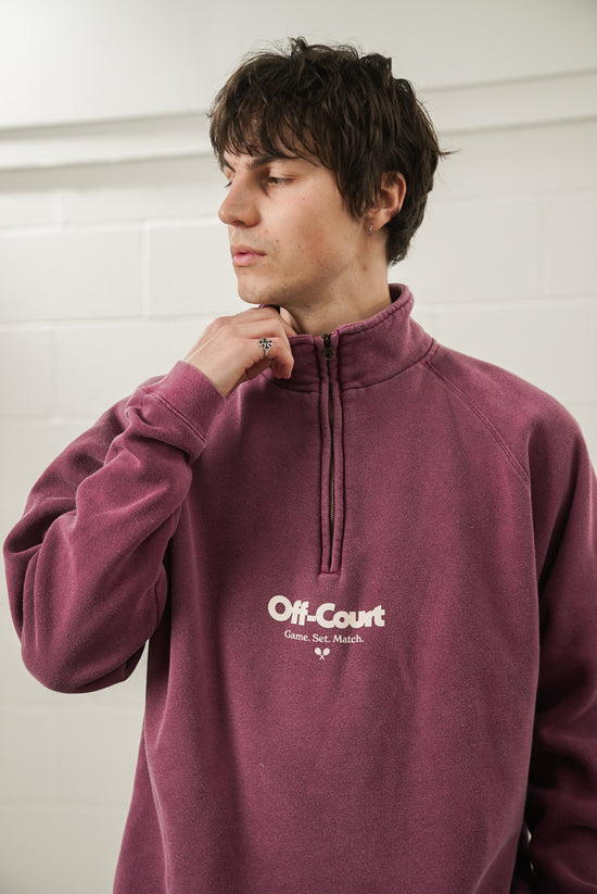 Vice 84 'Off Court GSM' Washed 1/4 Zip Sweater - Maroon