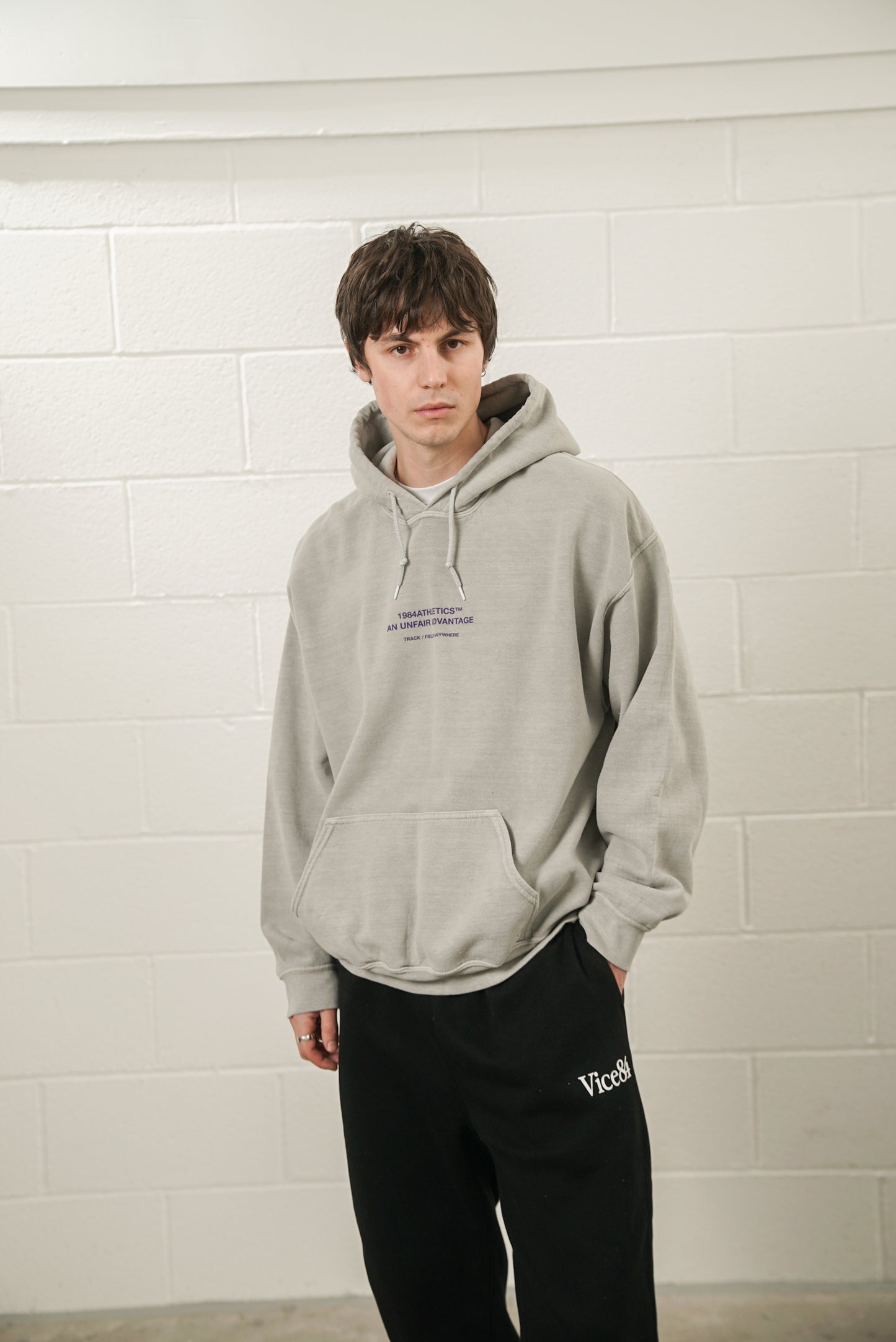 Vice 84 'Athletics' Vintage Washed Hoodie - Ash