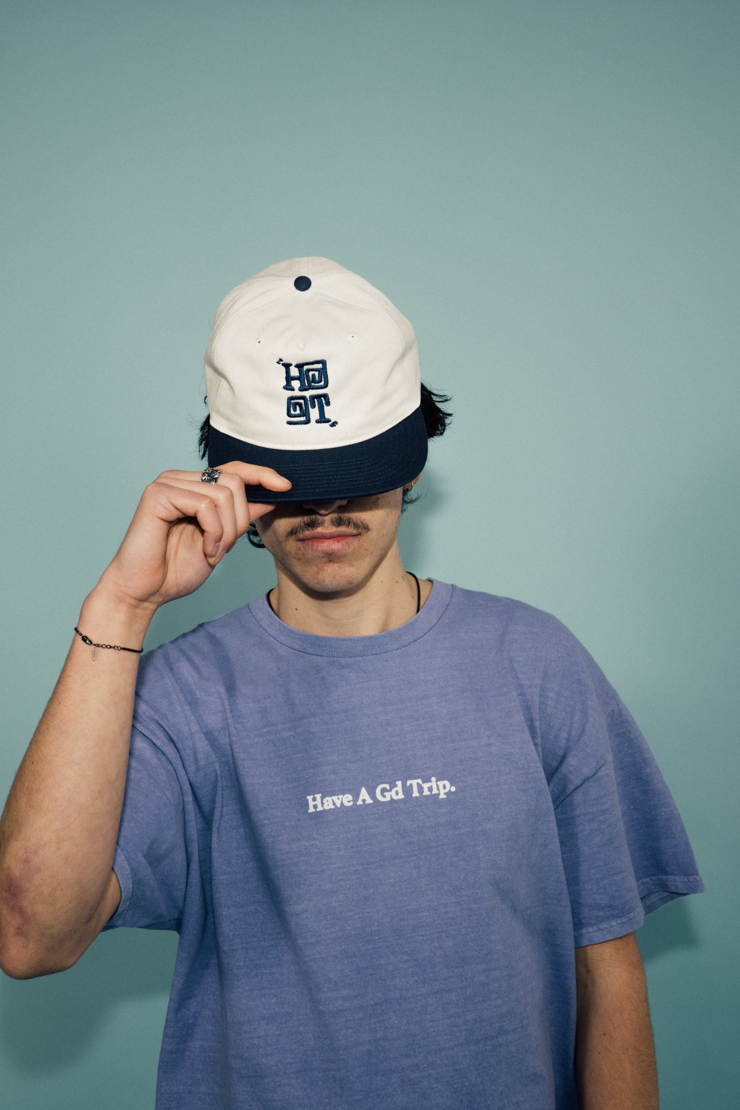 HAVE A GD TRIP 'Logo' Embroidered Cap - Natural/Navy