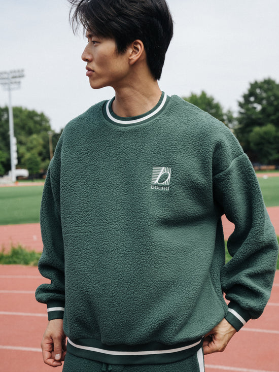 bound Reverse Fleece Grid Sweater - Bottle Green