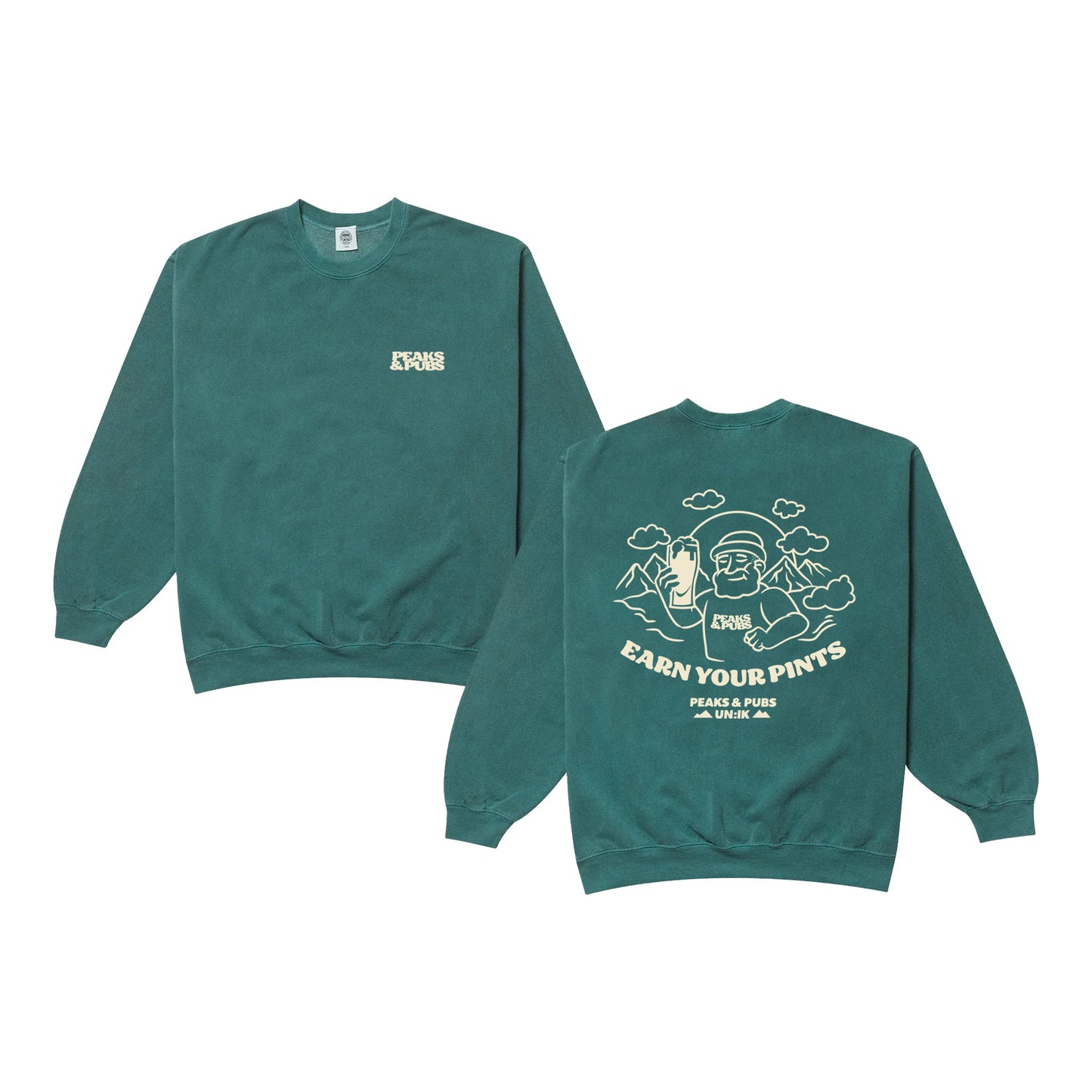 Peaks & Pubs 'Earn Your Pints' Vintage Washed Sweater - Green