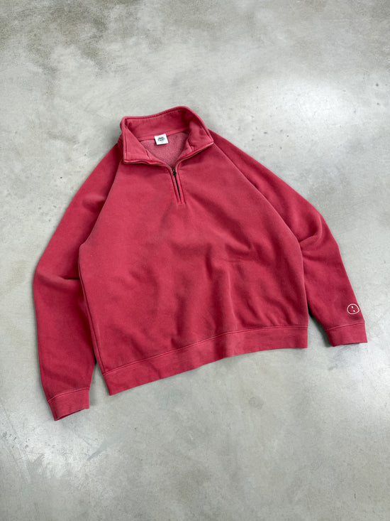 Essentials Vintage Washed 1/4 Zip Sweatshirt - Red