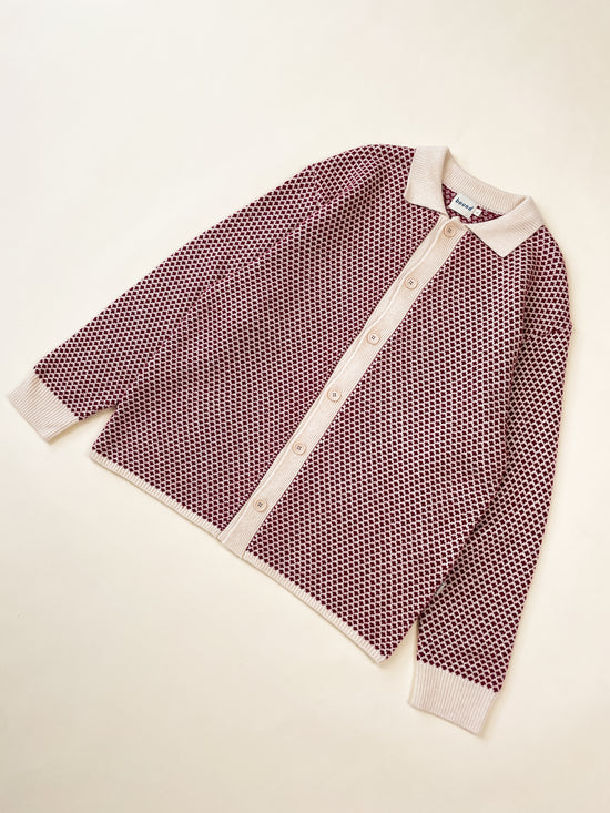 bound Polka Retro Button Knit - Cherry