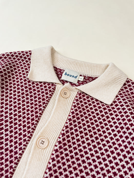 bound Polka Retro Button Knit - Cherry