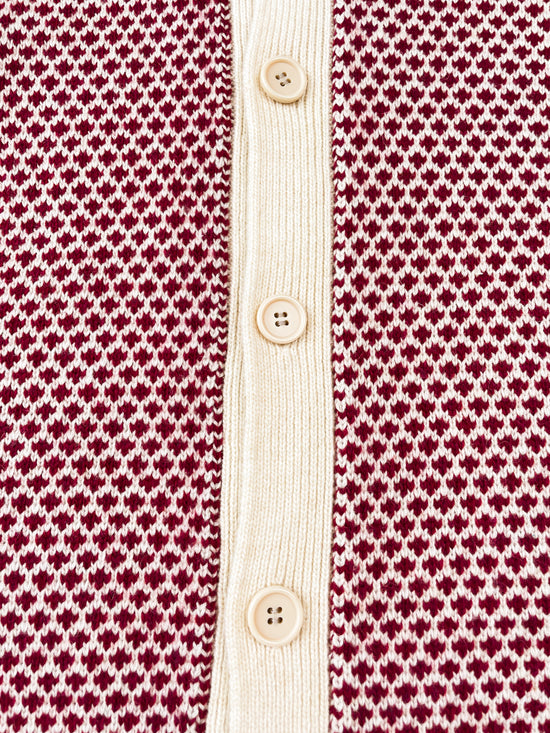 bound Polka Retro Button Knit - Cherry