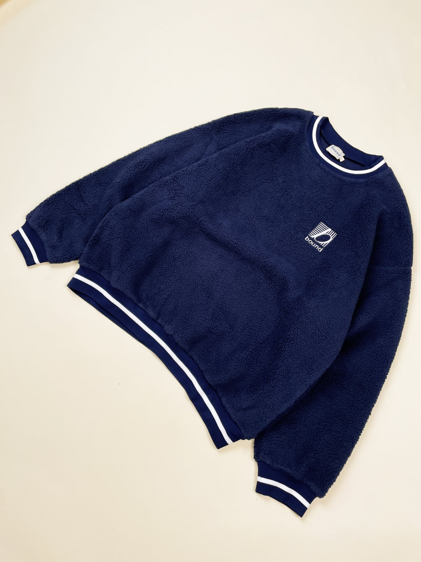 bound Reverse Fleece Grid Sweater - Navy