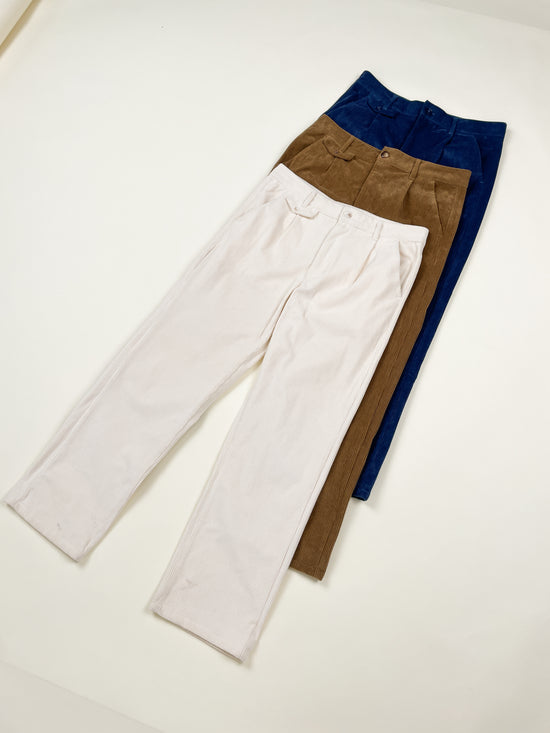 bound Wide Leg Corduroy Trousers - Dallas Blue