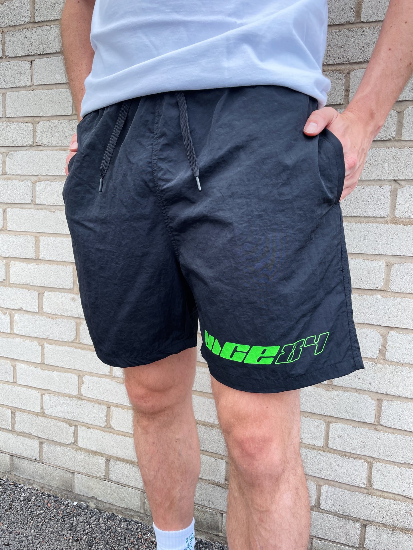 Vice 84 'Racer' Crinkle Recycled Swim Shorts - Black
