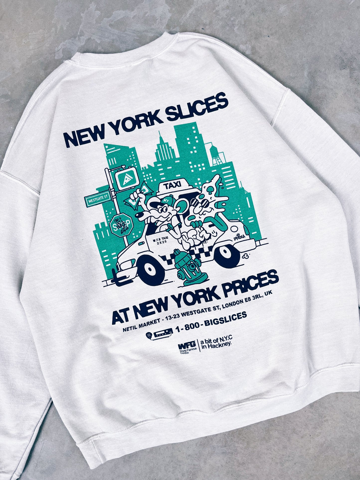 World Famous Gordos 'NYC Slices' Washed Sweater - Grey