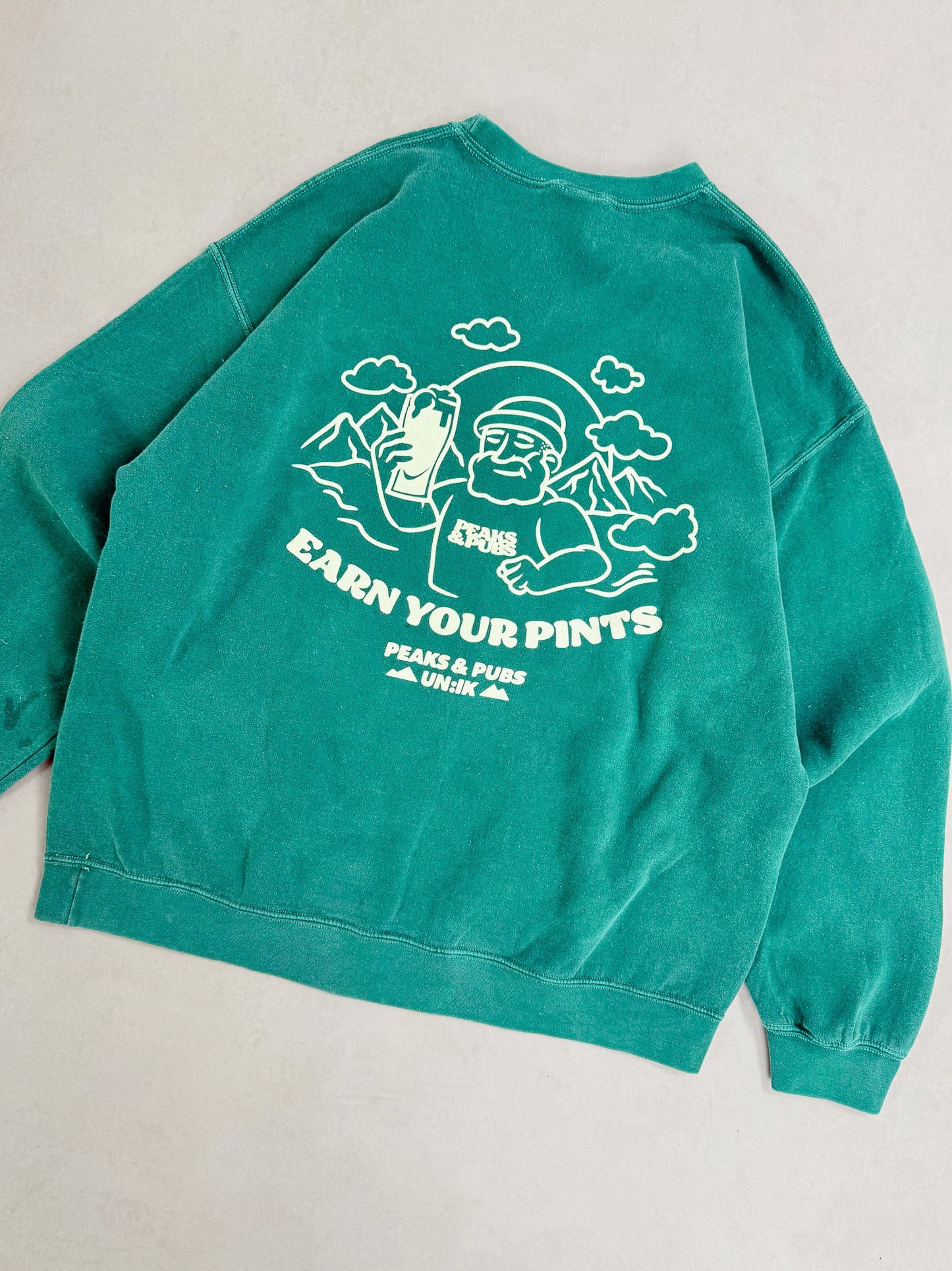 Peaks & Pubs 'Earn Your Pints' Vintage Washed Sweater - Green