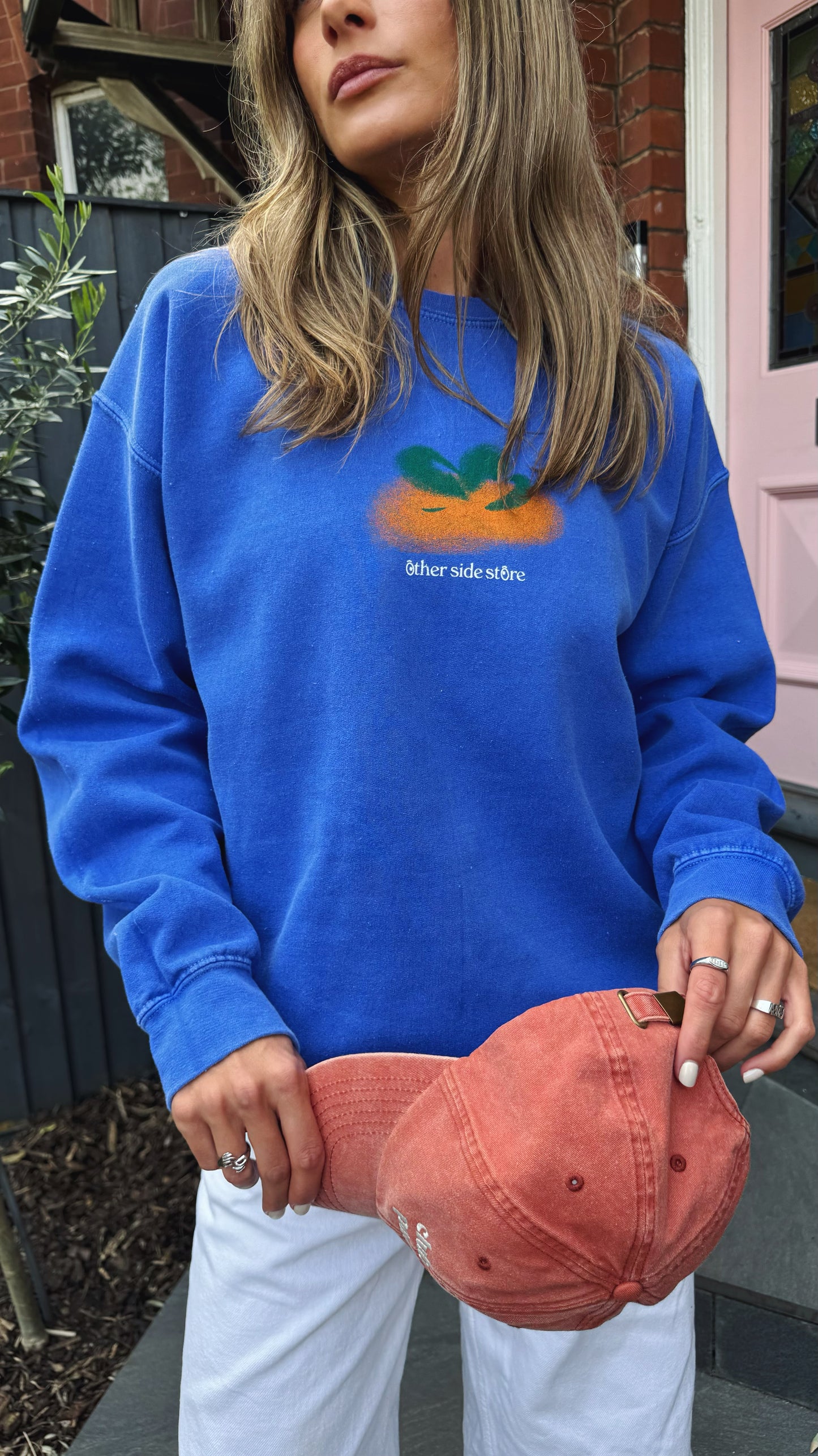Other Side Store 'Orange' Vintage Washed Sweater - Royal Blue